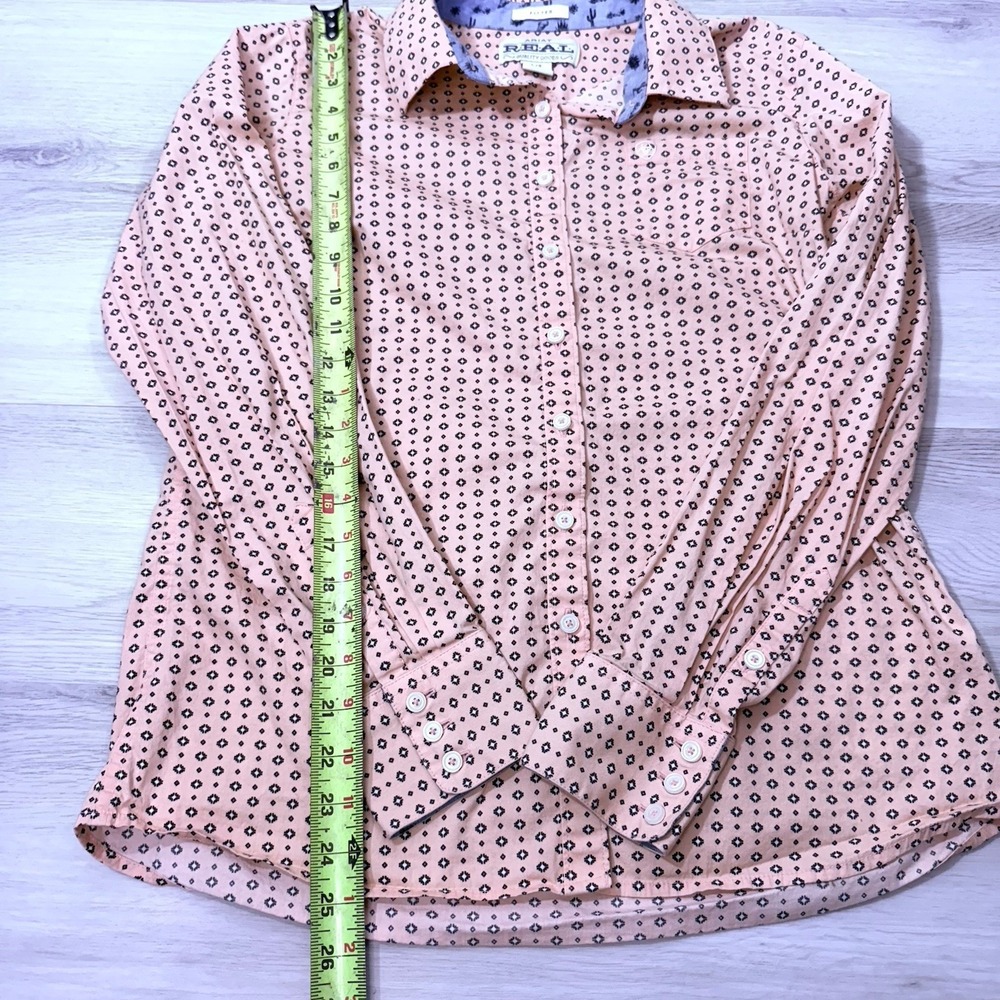 Ariat REAL Women's Fitted Geometric Button-Up Shirt Yellow Long Sleeve Size L - Picture 3 of 4
